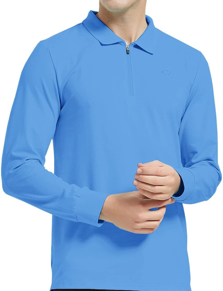 Men'S Long Sleeve Golf Shirt Quarter Zip Sport Polo Shirt Athletic Fit