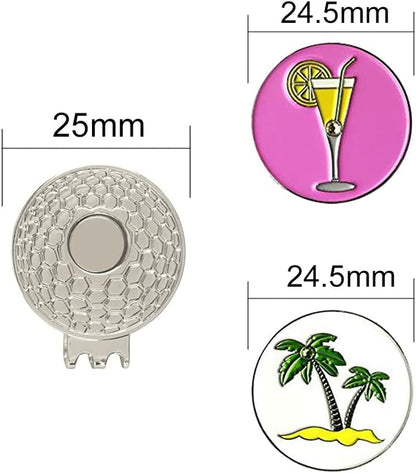 Colorful Golf Ball Markers with Silver Color Golf Hat Clips