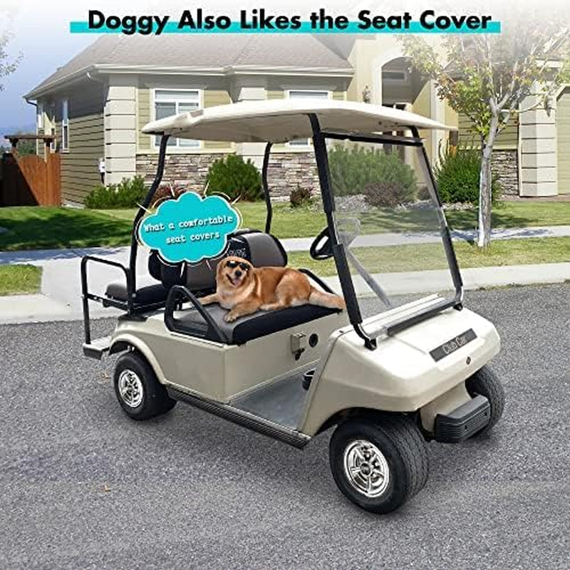 Golf Cart Front + Rear Seat Cover Set for EZGO TXT RXV & Club Car DS 4 Passenger Models Bench Seat Covers Kit Breathable Washable Polyester Mesh Cloth Gray Black Beige Red (S+XS)