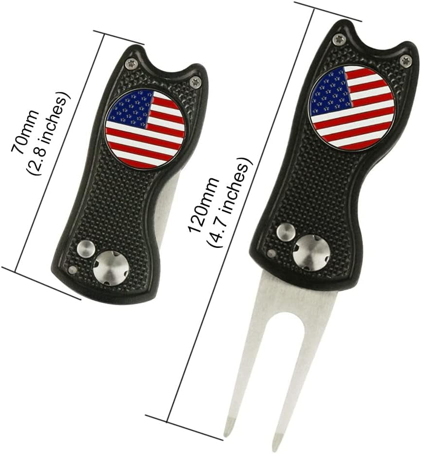 Foldable Golf Divot Repair Tool with Golf Ball Marker