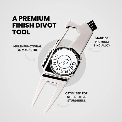 - Magnetic Golf Divot Tool - for Golfers That Fix Divots - Multi-Functional Golf Divot Repair - Easily Attach and Access Divot Tool While You Golf - Premium Gift Box (Silver)