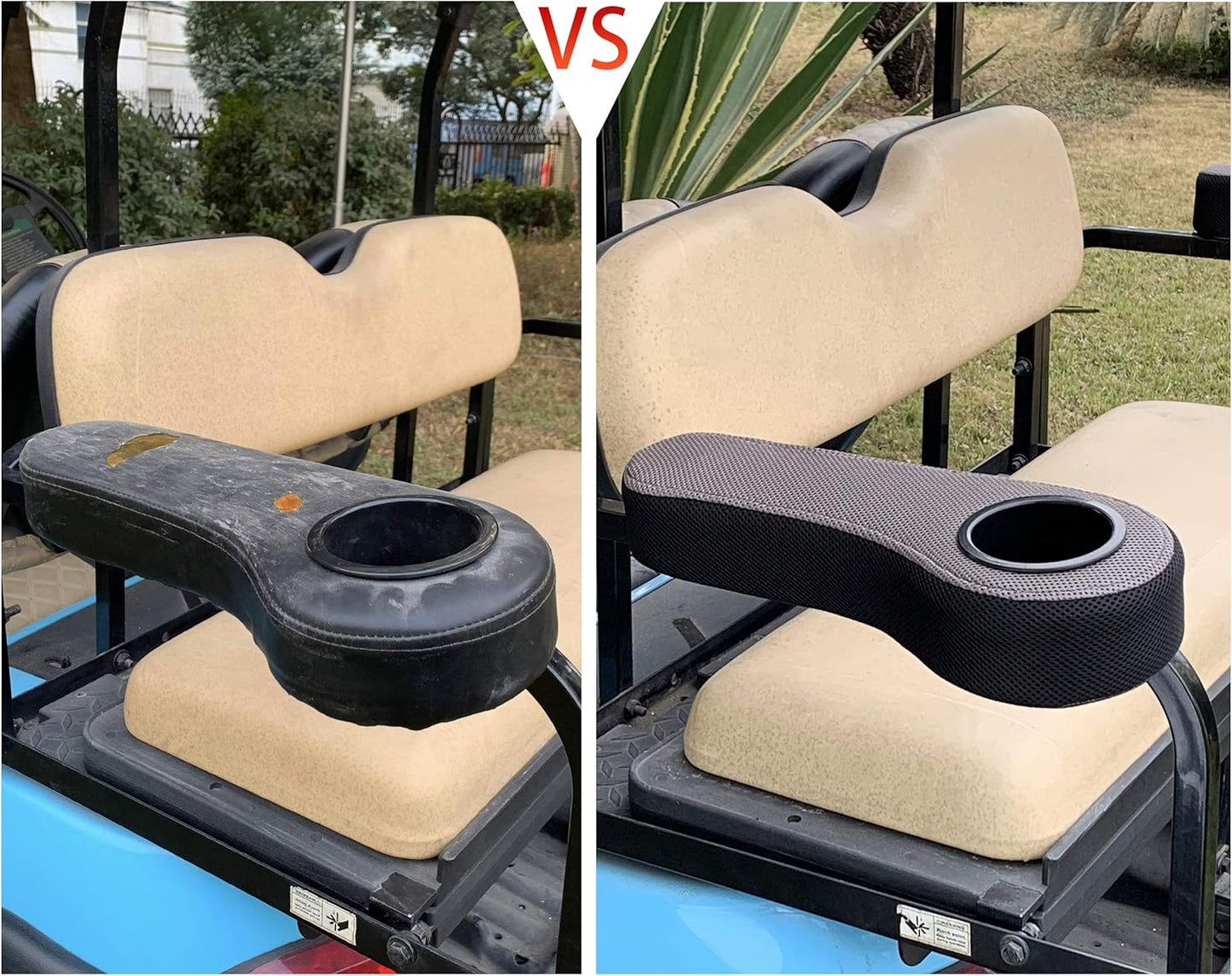 Golf Cart Rear Seat Arm Rest Cover Sets for Club Car EZGO Yamaha, Newest Armrest Cover Renew Your Armrest, Polyester Mesh Cloth Easy to Install - Gray & Black