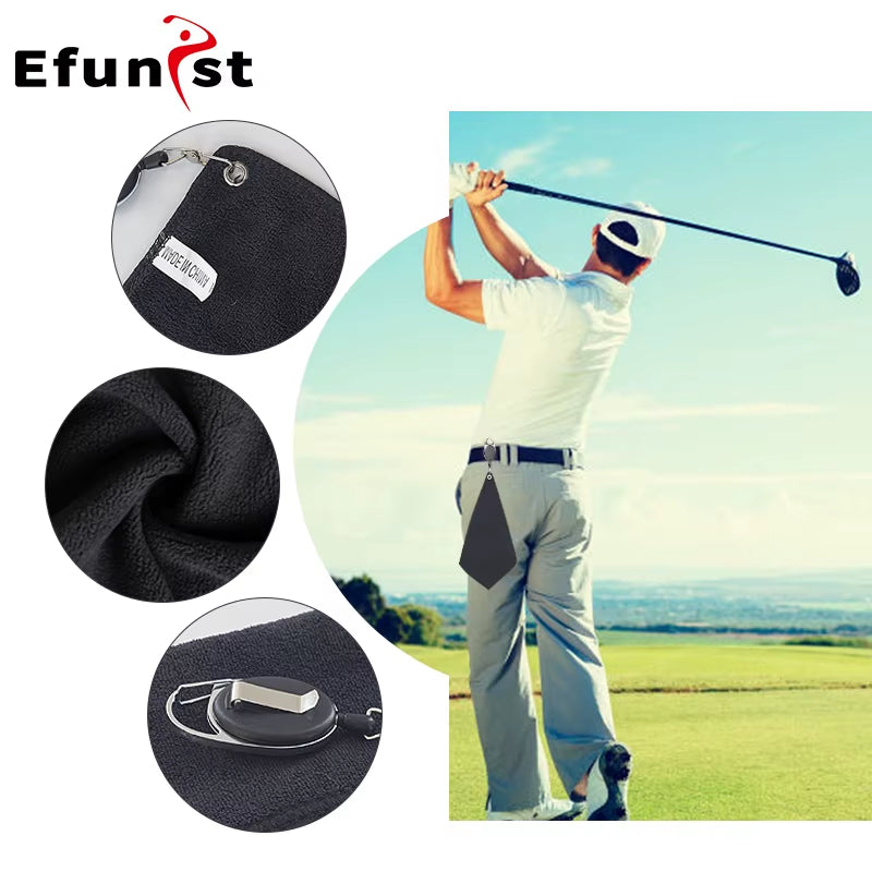 Golf Towel 26*26Cm with Carabiner Hook Microfiber Double-Sided Velvet 10.24*10.24 Inch Black Cotton Cleaning Towel Sports Cleans