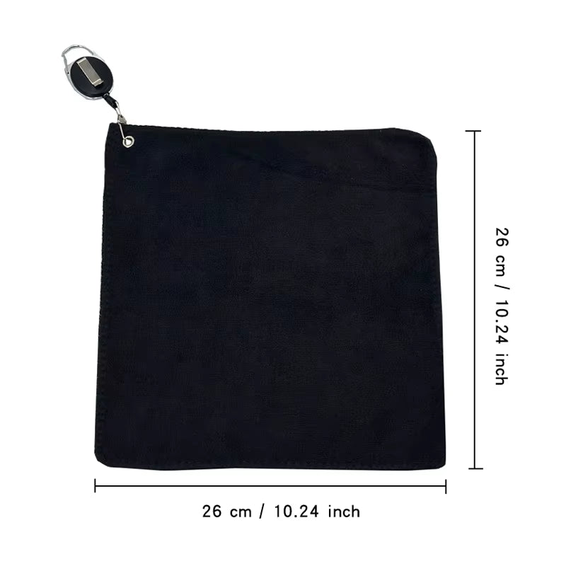 Golf Towel 26*26Cm with Carabiner Hook Microfiber Double-Sided Velvet 10.24*10.24 Inch Black Cotton Cleaning Towel Sports Cleans