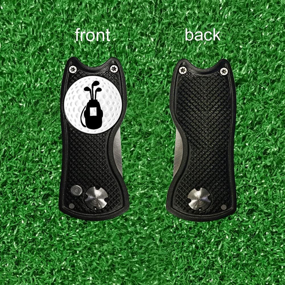 Golf Divot Repair Tool,Foldable Divot Tool, Stainless Steel Switchblade with 2 PCS Detachable Golf Ball Marker Pop-Up Button