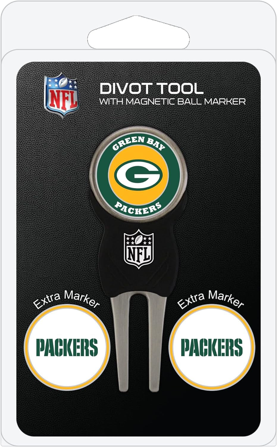 NFL Divot Tool with 3 Golf Ball Markers Pack, Markers Are Removable Magnetic Double-Sided Enamel