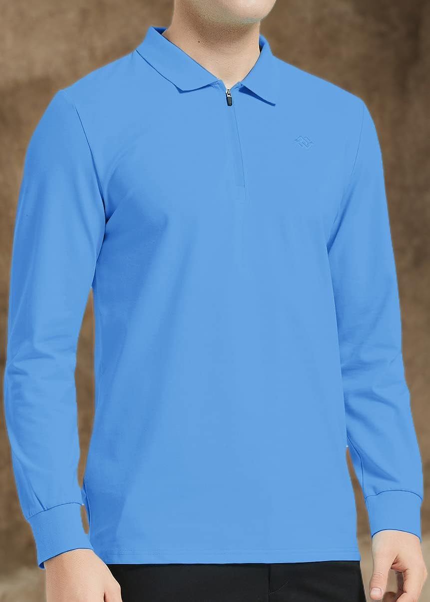 Men'S Long Sleeve Golf Shirt Quarter Zip Sport Polo Shirt Athletic Fit