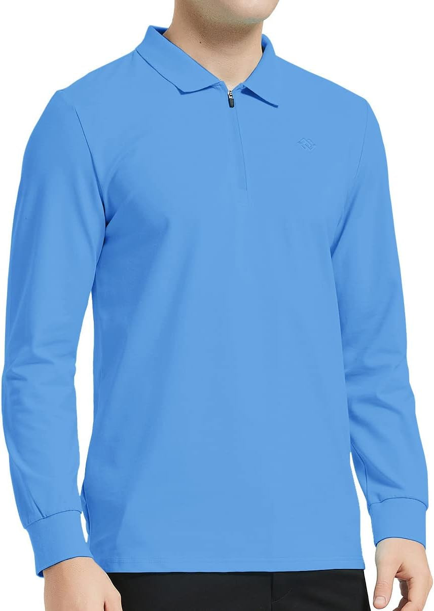 Men'S Long Sleeve Golf Shirt Quarter Zip Sport Polo Shirt Athletic Fit