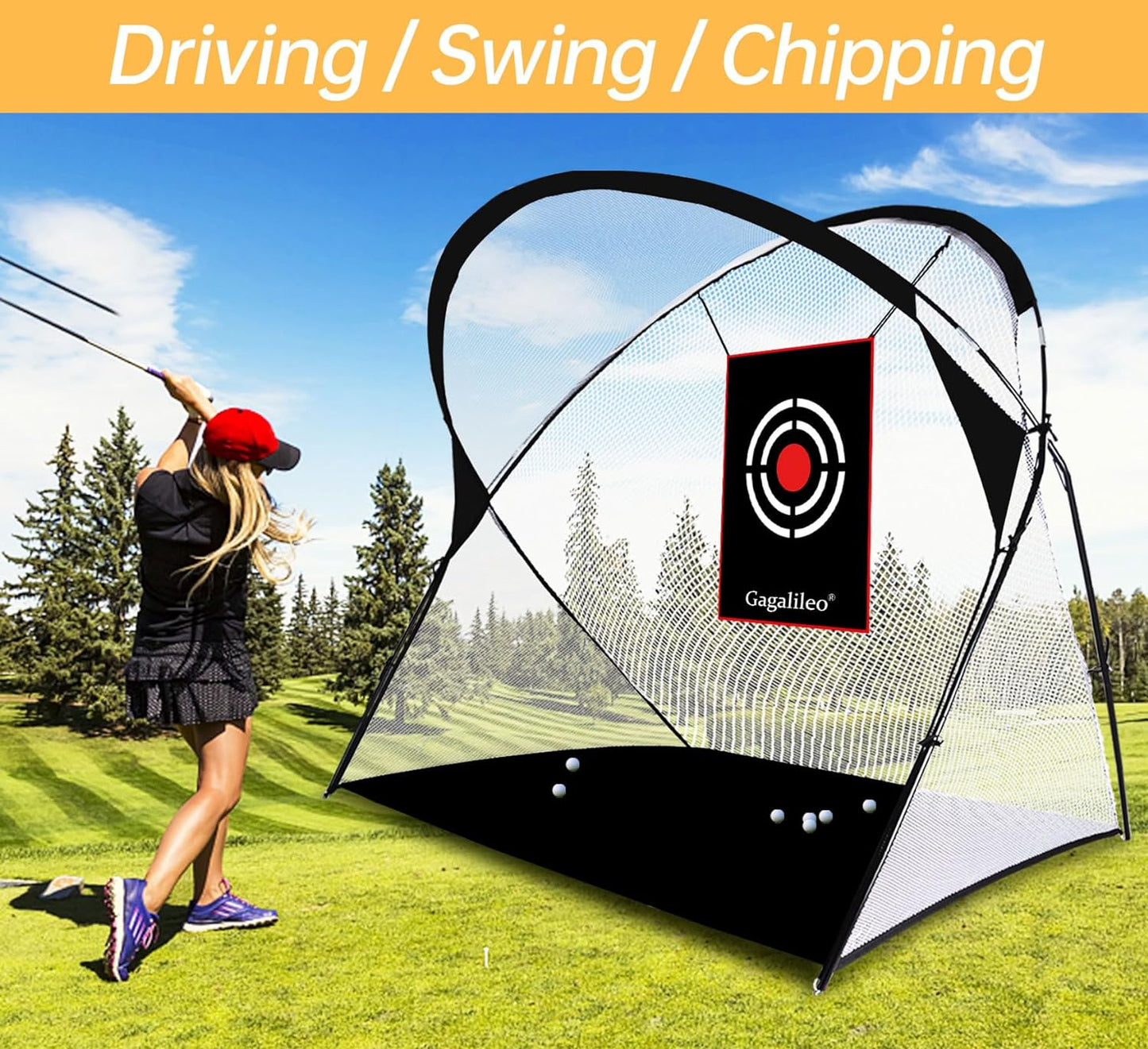 Golf Hitting Practice Nets for Backyard Driving Heavy Duty Men Real Indoor Golf Balls Hitting Pitching Driving Nets for Indoor Outdoor Garage Use Golfing Swing Training Impact Cages with Frame and Net