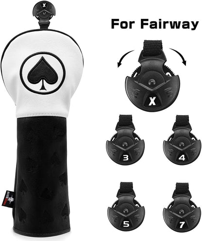 Golf Club Covers for Woods, Wood Headcovers Set, Driver Headcover & Fairway Head Cover and Hybrid Rescue - Leather Protector Case Fits All Brand, Pcs (DFH)