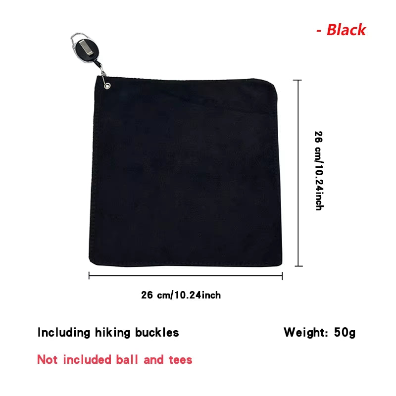 Golf Towel 26*26Cm with Carabiner Hook Microfiber Double-Sided Velvet 10.24*10.24 Inch Black Cotton Cleaning Towel Sports Cleans