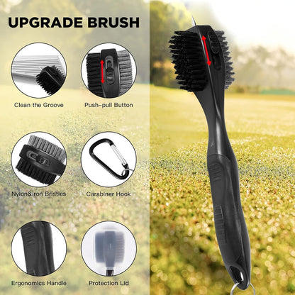 Golf Accessories for Men with Golf Towel Groove Cleaning Golf Club Brush and Divot Tool for Golf Gifts(Set C 4 Pieces in Drawstring Bag)