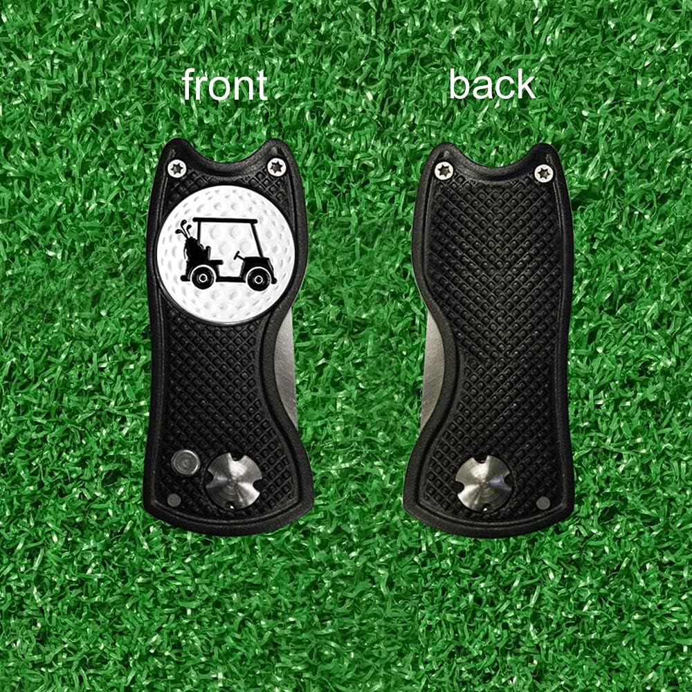 Golf Divot Repair Tool,Foldable Divot Tool, Stainless Steel Switchblade with 2 PCS Detachable Golf Ball Marker Pop-Up Button