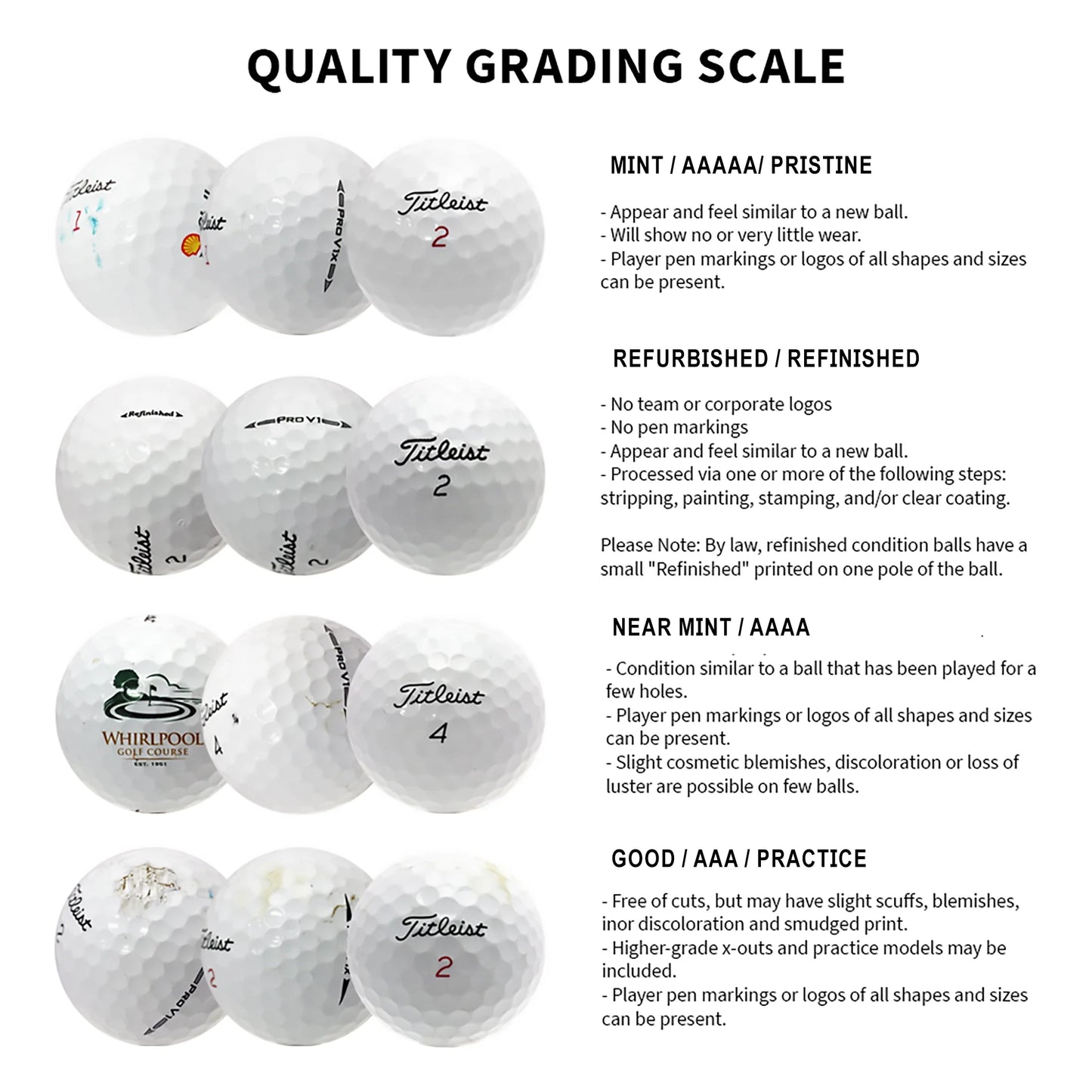 Pro V1, Golf Balls, near Mint, 4A, AAAA Quality, 50 Pack, White