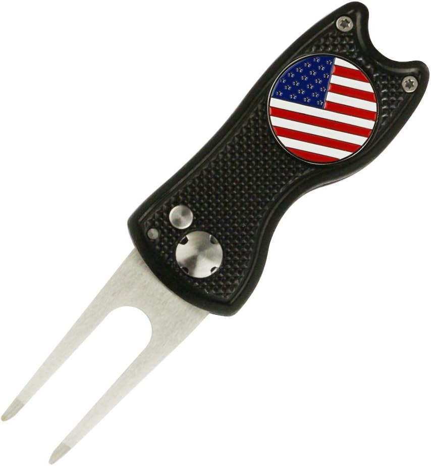 Foldable Golf Divot Repair Tool with Golf Ball Marker