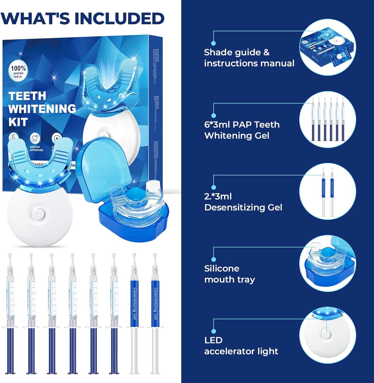 Teeth Whitening Kit Pen Gel: Pap Teeth Whitener for Sensitive Teeth- Professional Tooth Whitening Kit Dental Tools with Mouth Tray, 6 Teeth Whitening Gels, 2 Desensitizing Gels and Storage Case