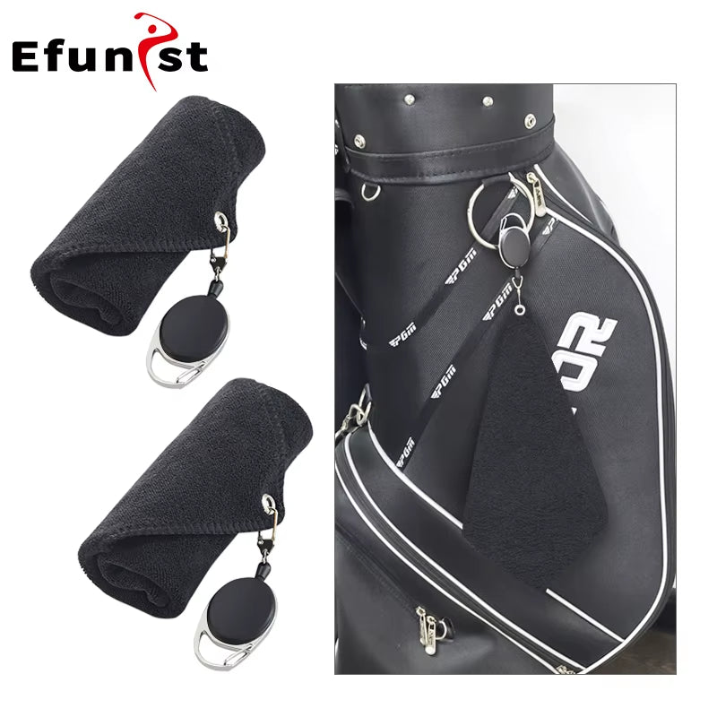 Golf Towel 26*26Cm with Carabiner Hook Microfiber Double-Sided Velvet 10.24*10.24 Inch Black Cotton Cleaning Towel Sports Cleans