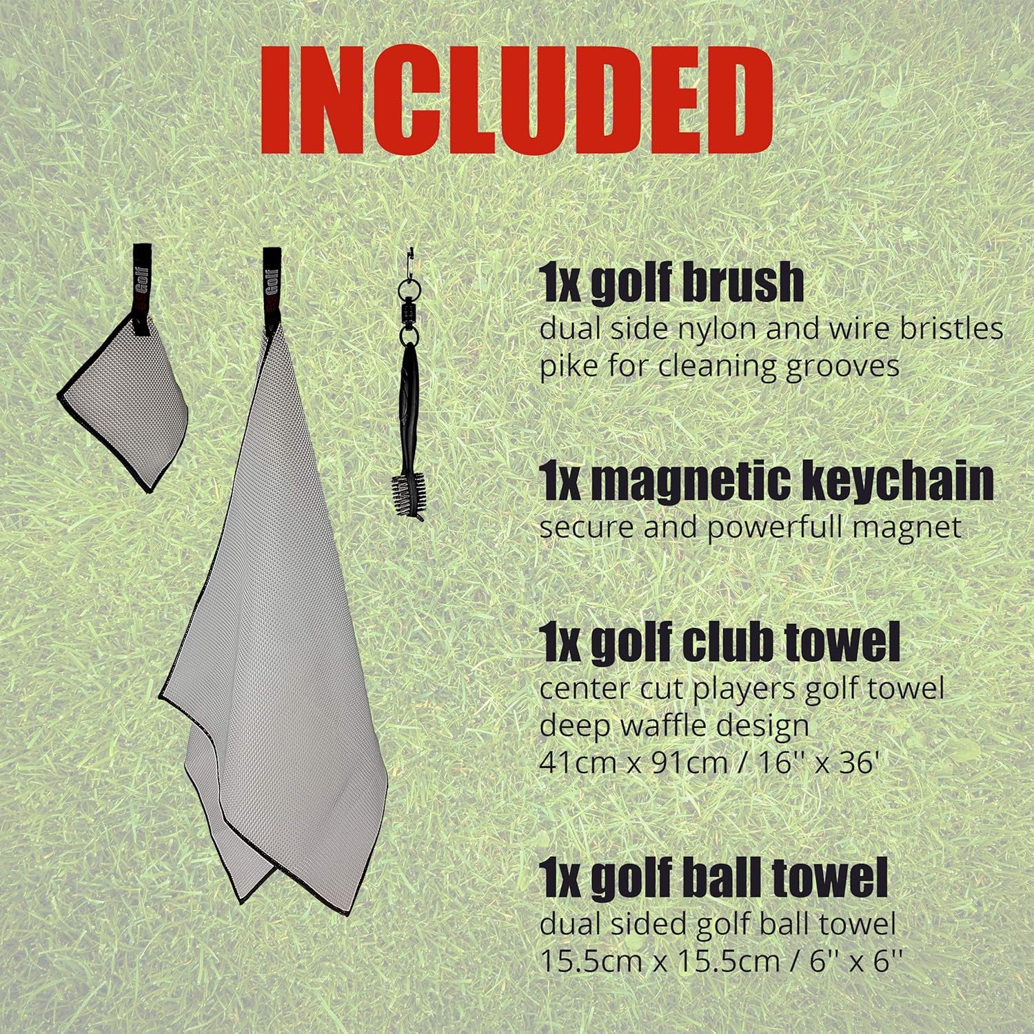 Golf Club Cleaning Kit : Golf Club Cleaner Brush + Magnetic Keychain + Golf Club Towel + Golf Ball Towel (Towels Are Optional)