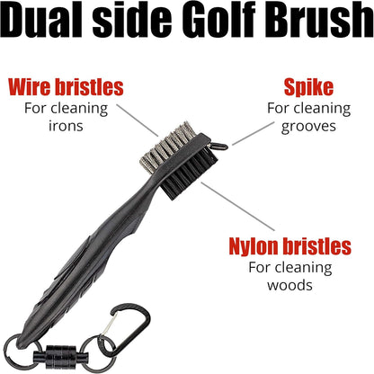 Golf Club Cleaning Kit : Golf Club Cleaner Brush + Magnetic Keychain + Golf Club Towel + Golf Ball Towel (Towels Are Optional)