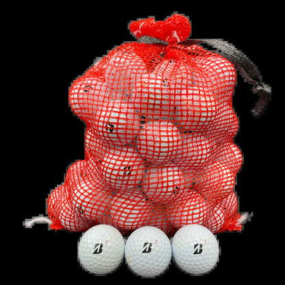 - 72 Bridgestone Tour B Series Recycled Golf Balls in Mesh Bag 3A/2A Condition