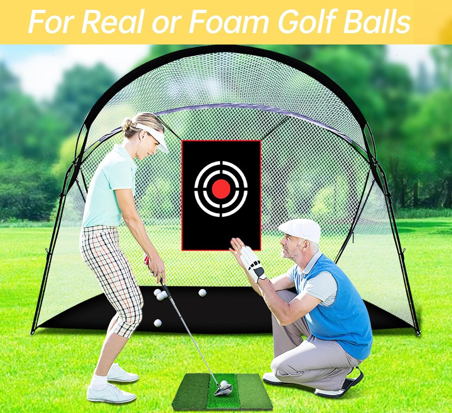 Golf Hitting Practice Nets for Backyard Driving Heavy Duty Men Real Indoor Golf Balls Hitting Pitching Driving Nets for Indoor Outdoor Garage Use Golfing Swing Training Impact Cages with Frame and Net