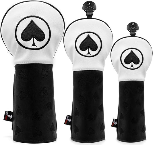 Golf Club Covers for Woods, Wood Headcovers Set, Driver Headcover & Fairway Head Cover and Hybrid Rescue - Leather Protector Case Fits All Brand, Pcs (DFH)