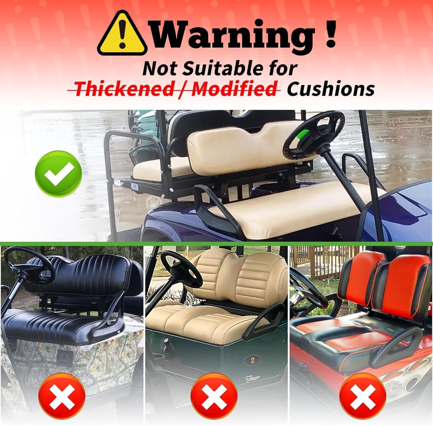 Golf Cart Front + Rear Seat Cover Set for EZGO TXT RXV & Club Car DS 4 Passenger Models Bench Seat Covers Kit Breathable Washable Polyester Mesh Cloth Gray Black Beige Red (S+XS)