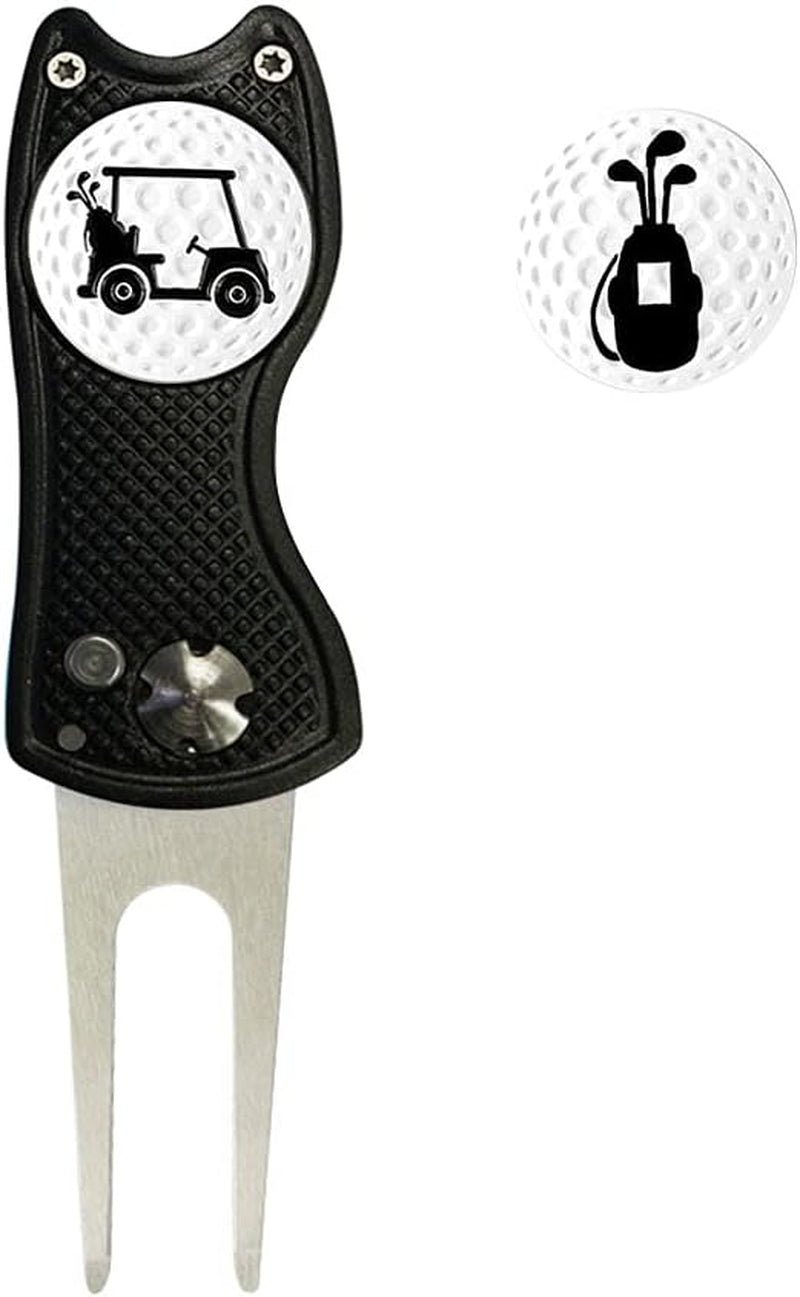 Golf Divot Repair Tool,Foldable Divot Tool, Stainless Steel Switchblade with 2 PCS Detachable Golf Ball Marker Pop-Up Button