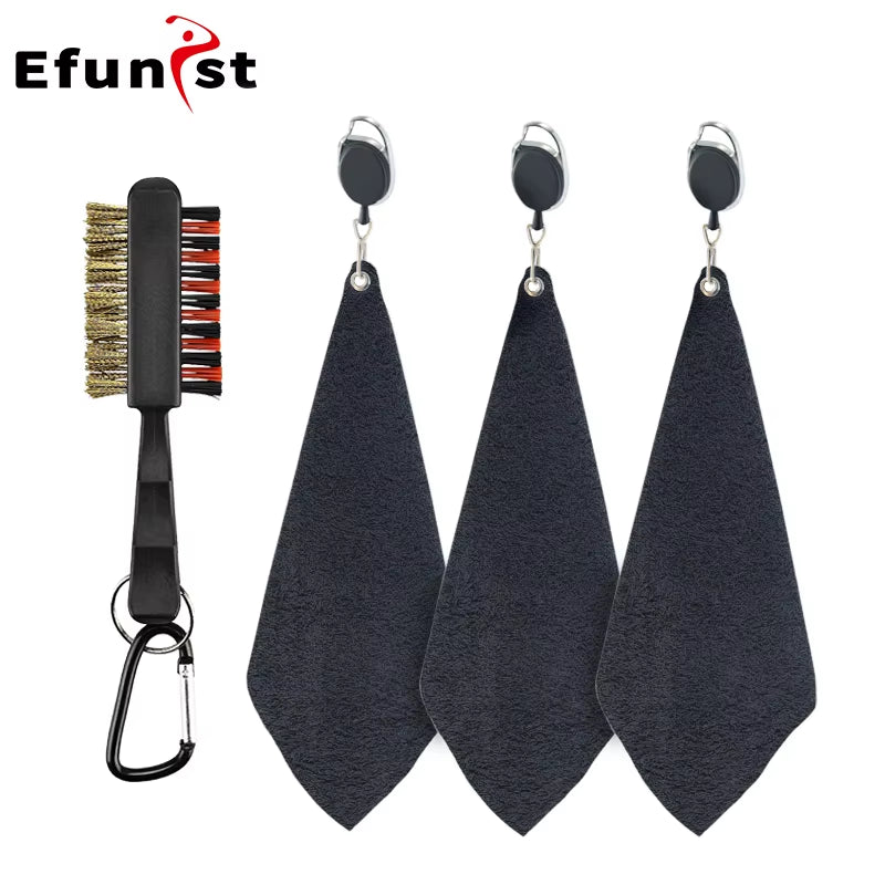 Golf Towel 26*26Cm with Carabiner Hook Microfiber Double-Sided Velvet 10.24*10.24 Inch Black Cotton Cleaning Towel Sports Cleans