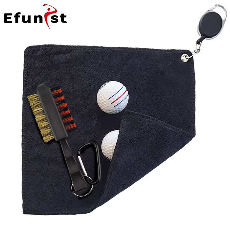 Golf Towel 26*26Cm with Carabiner Hook Microfiber Double-Sided Velvet 10.24*10.24 Inch Black Cotton Cleaning Towel Sports Cleans