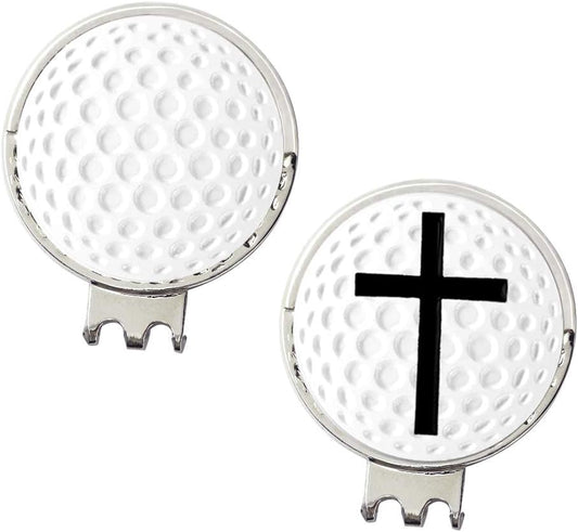 Golf Ball Marker Hat Clip Poker Chip 0.96 Inch Ball Markers Golf Gift for Men Women Golfer Assorted Pattern Stainless Iron 2 Hat Clip with 2 Golf Marker (Total 4 PCS)