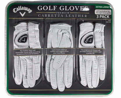 Golf Gloves Premium Cabretta Leather 3 Pack for Left Hand - Extra Large