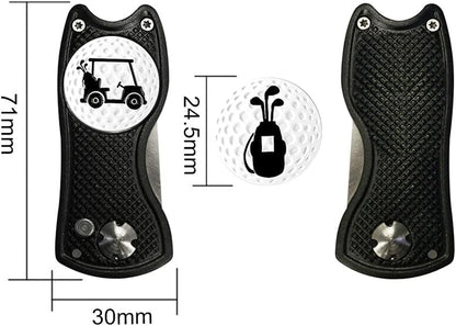 Golf Divot Repair Tool,Foldable Divot Tool, Stainless Steel Switchblade with 2 PCS Detachable Golf Ball Marker Pop-Up Button