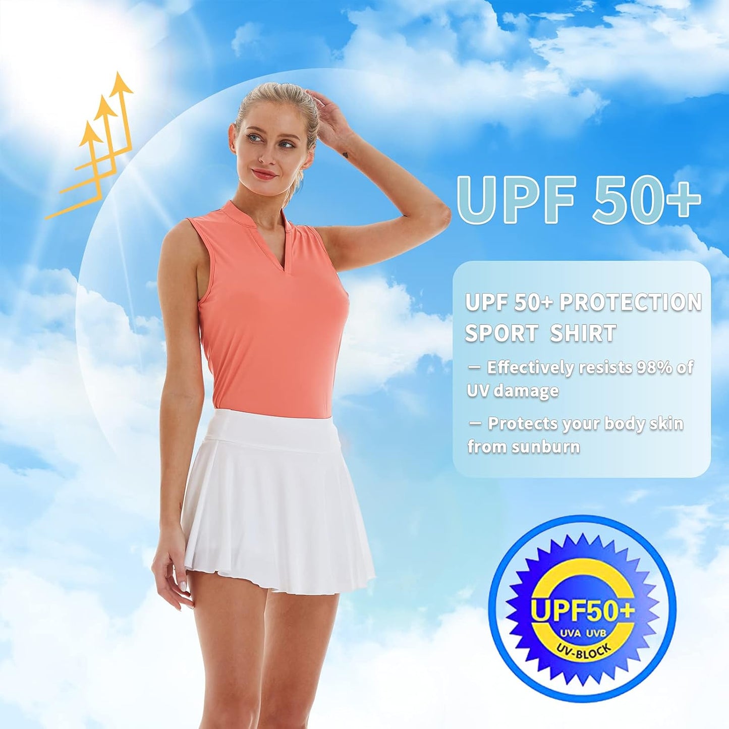 Women'S Golf Tennis Sleeveless Polo Shirts V-Neck Quick Dry UPF 50+ Sport Athletic Tank Tops Moisture Wicking Casual