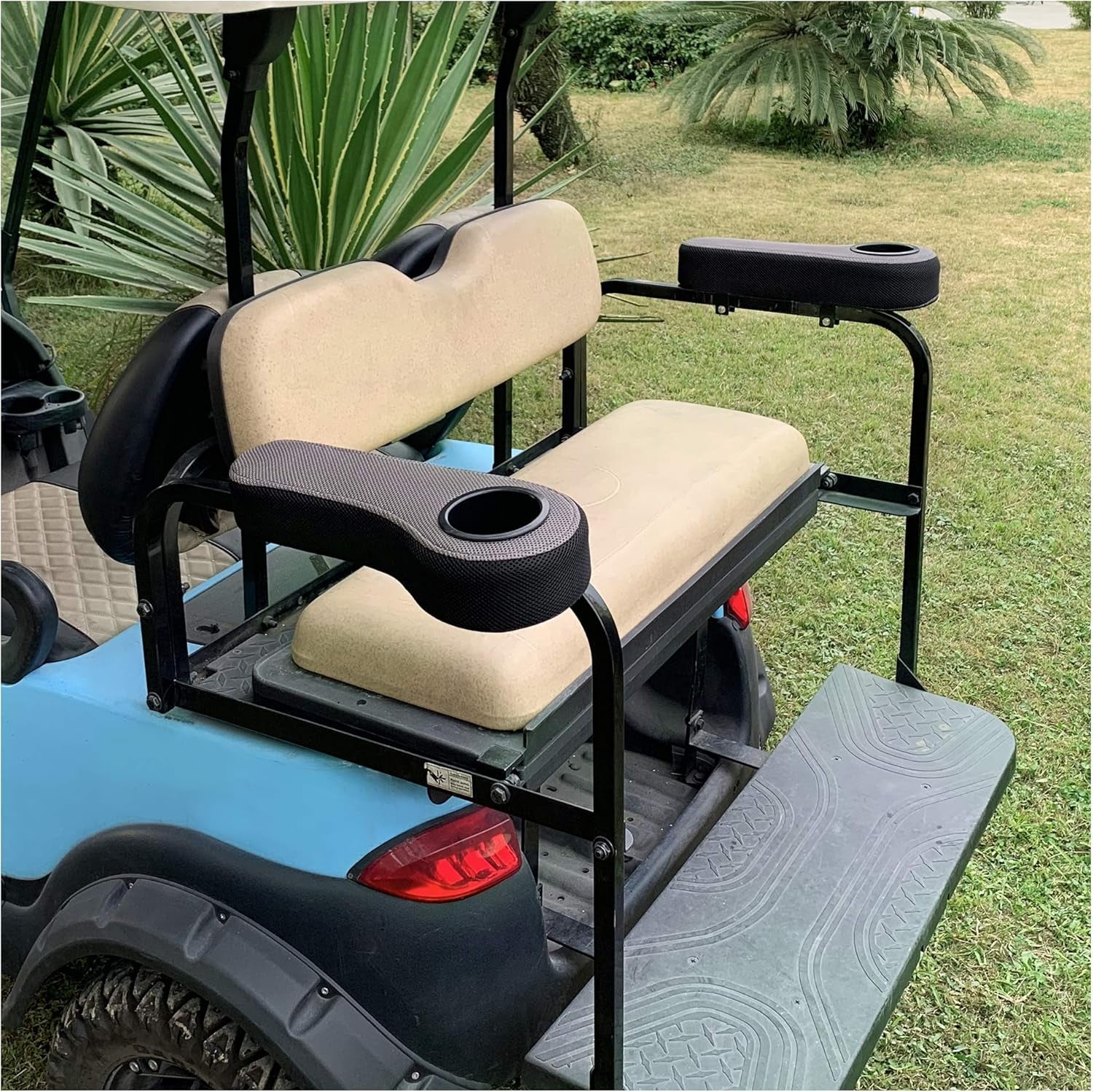 Golf Cart Rear Seat Arm Rest Cover Sets for Club Car EZGO Yamaha, Newest Armrest Cover Renew Your Armrest, Polyester Mesh Cloth Easy to Install - Gray & Black