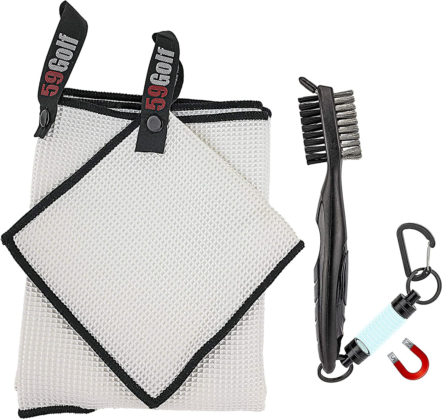 Golf Club Cleaning Kit : Golf Club Cleaner Brush + Magnetic Keychain + Golf Club Towel + Golf Ball Towel (Towels Are Optional)